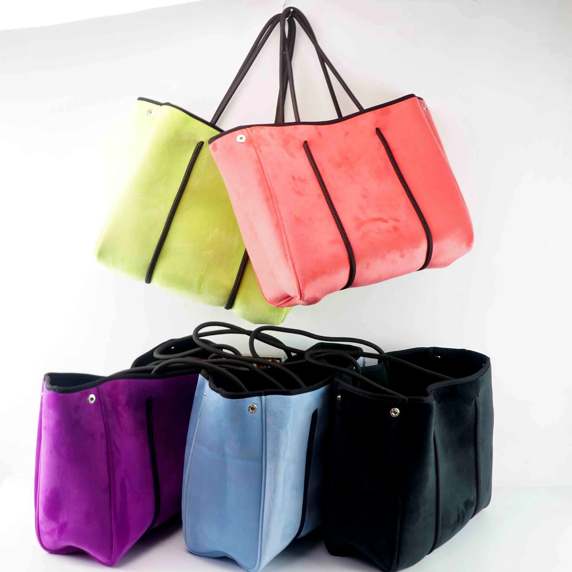 

Fashion Custom Velvet Neoprene Tote bag Waterproof Soft shoulder Neoprene bag for Women, Any colors are available