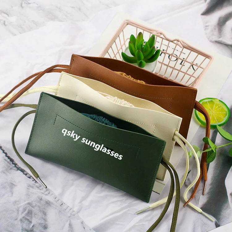 

Fashion double layer retractable soft bag waterproof solid color eyeglasses bag portable PU leather eyeglasses storage bag, Multiple colors