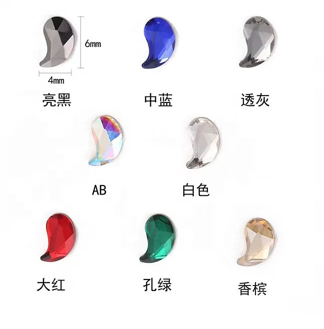 

6*4mm 1440pcs/bag Glass Diamond Irregular Comma/Heart Shape Strass Rhinestone GI01-08 Nail Art Crystal Flat- back Rhinestone