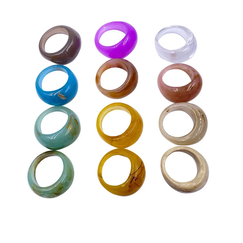 

12Pcs Resin Rings for Women Girls Colorful Wide Thick Dome Acrylic Rings Retro Chunky Plastic Transparent Finger Ring for Gift, Picture shows