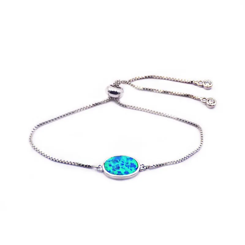 

Wholesales fire blue oval shape synthetic opal bangle bracelets silver plated chain bracelet jewelry for women, Silver color bangle bracelet