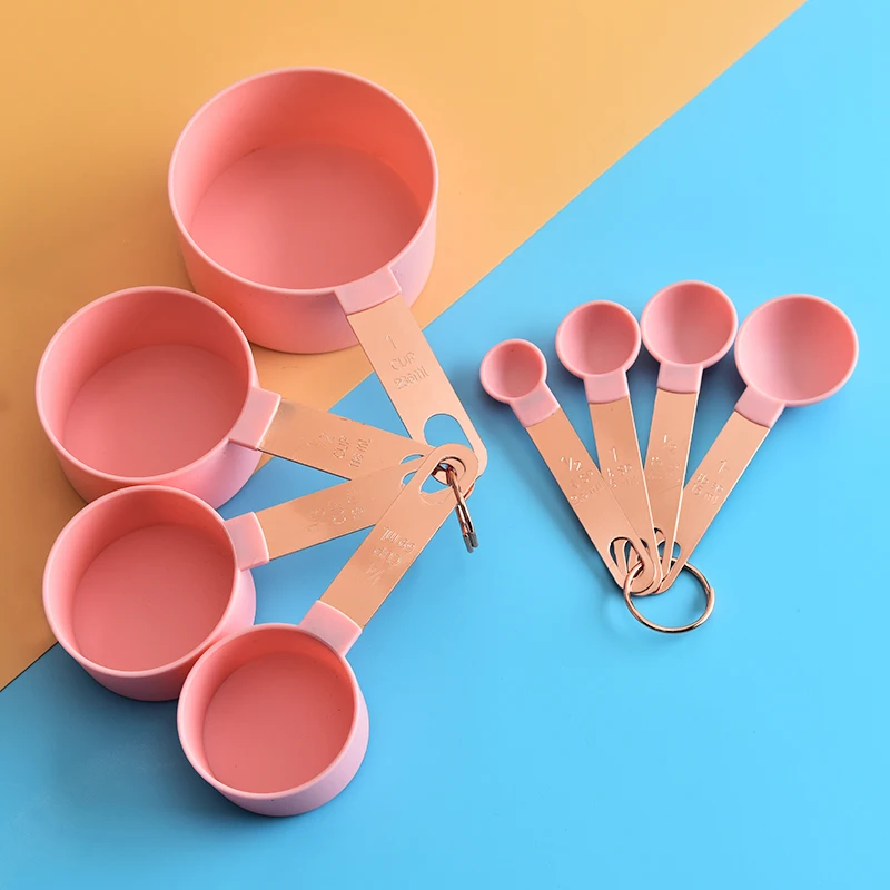

8 piece stainless steel handle copper plated measuring spoons and cups, Pink
