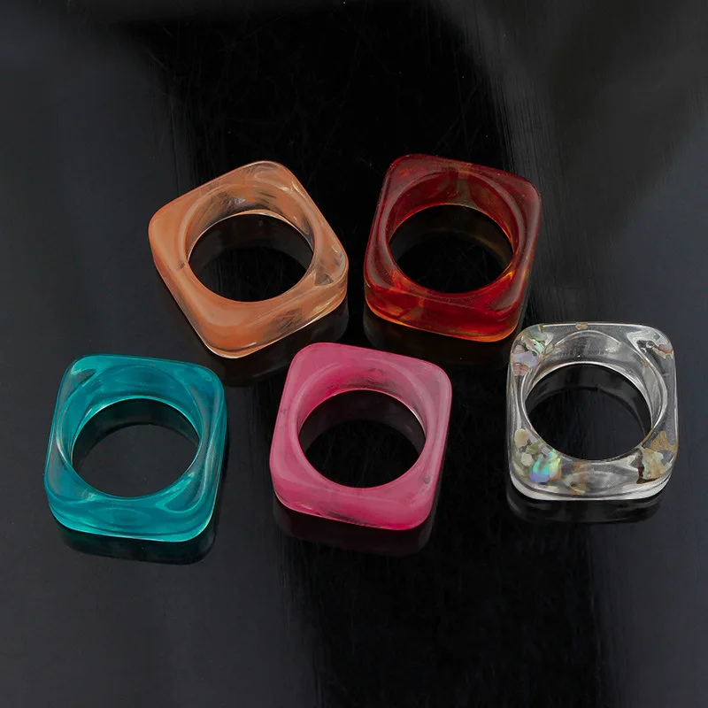 

Fashion Elegant Geometric Resin Rings Blue Acrylic Resin Square Rings For Lady