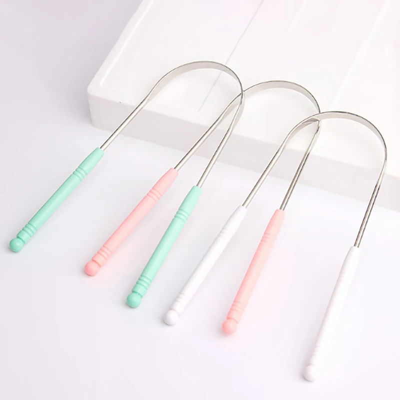 

Hot selling Private Label Stainless Steel Tongue Scraper Cleaner For Adults & Kids, Pink green