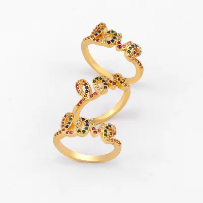 

New Sweet Micro Pave Rainbow Cubic Zirconia LOVE Ring Gold Plated LOVE Heart Ring