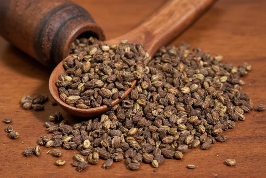 Close-up view of anise seeds showing their distinctive crescent shape and grayish-brown color