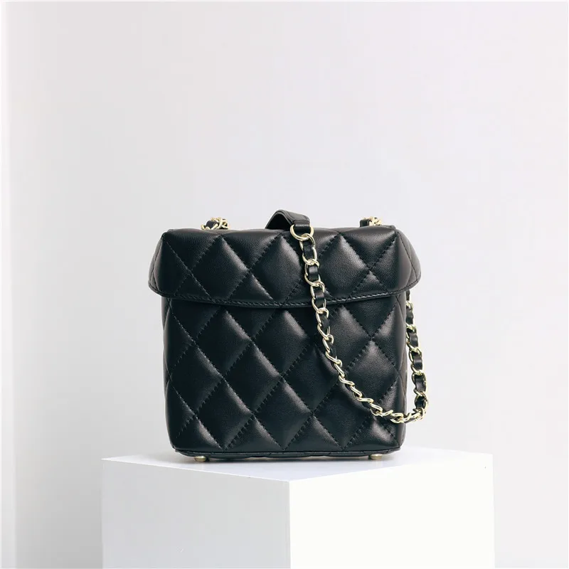 

Sheepskin Bags For Women New Genuine Leather Premium Luxury Diagonal Box With Diamond Chain One Shoulder Handbags, Brown