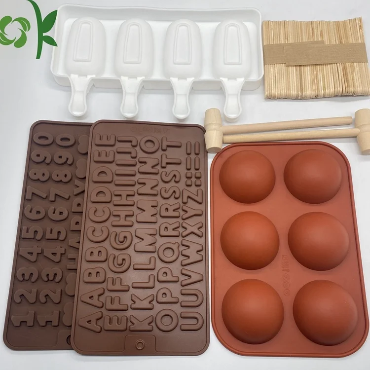 

OKSILICONE Silicone Semi Sphere Cake mold Safe Silicone Oven Mold With Wooden Hammers Chocolate Mold For Cake Decoration, As picture shown