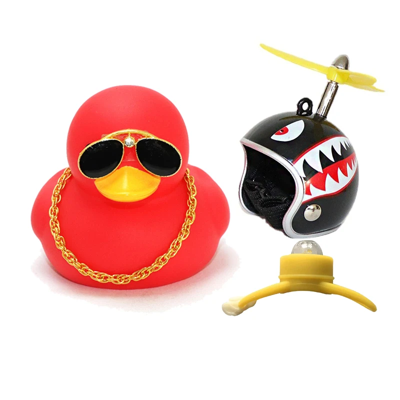 

Rubber Red Duck Car Bike Decorations Black Duck Dashboard Ornaments with Propeller Helmet