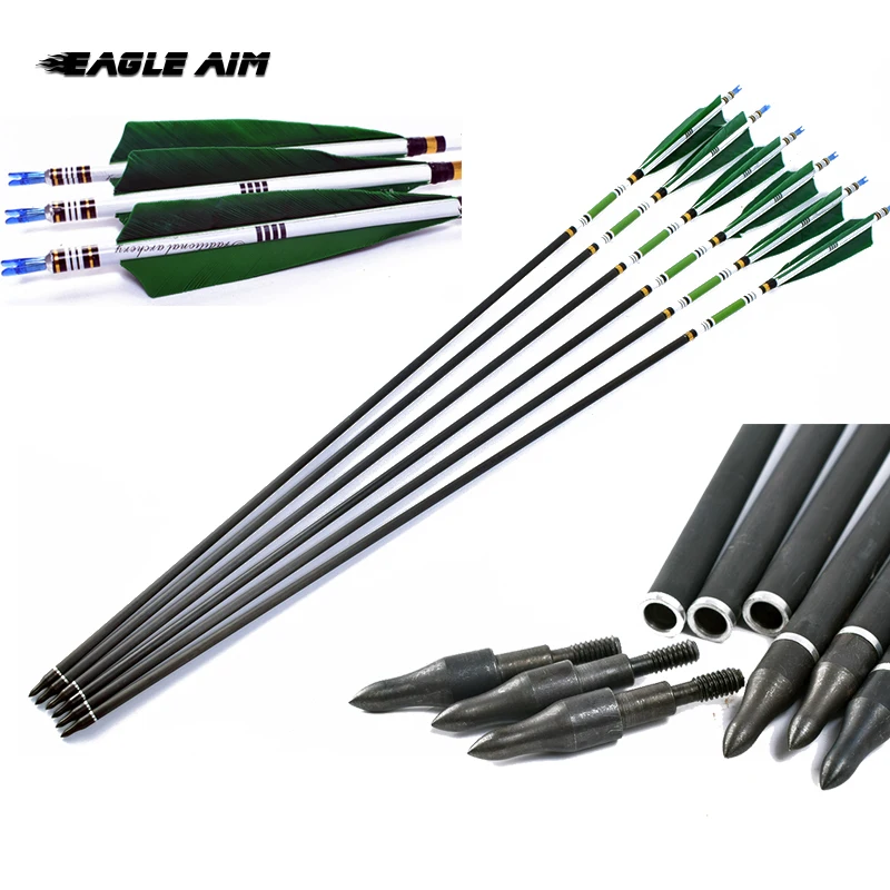 

12Pcs 80cm Mix Carbon Arrows Spine 500 Target Point Arrows Turkey Feather for 20-50lbs Longbow Recurve Bow