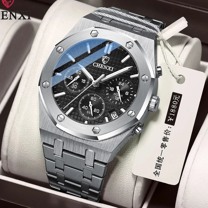 

2022 chenxi 948 Men Sport Chronograph Watch Stainless Steel With Dates Waterproof Luminous Quartz Watch For Men Montre Homme, 5 colors