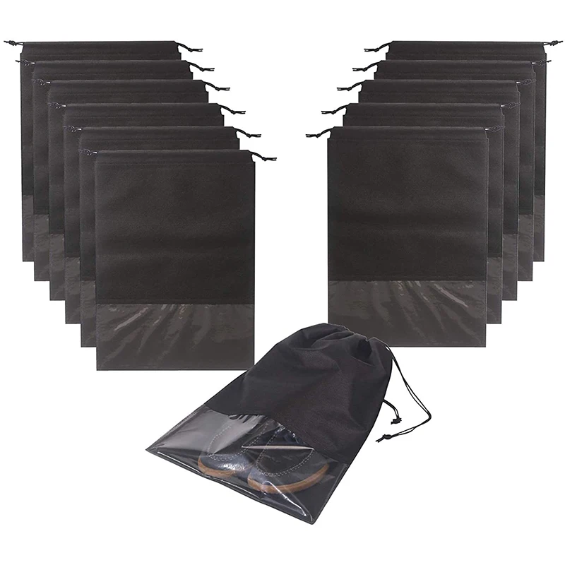 

2021 Portable Travel Packaging Storage Bag Drawstring Pouch Shoe Bags With Clear Window