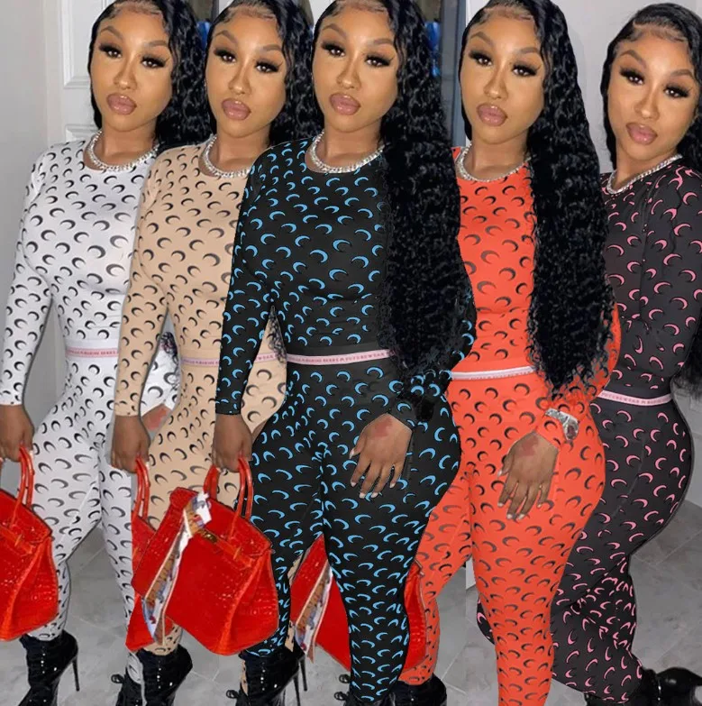 

Spring long sleeve cute two pieces jogging suit moon printed plus size womens 2 piece outfit two piece sets
