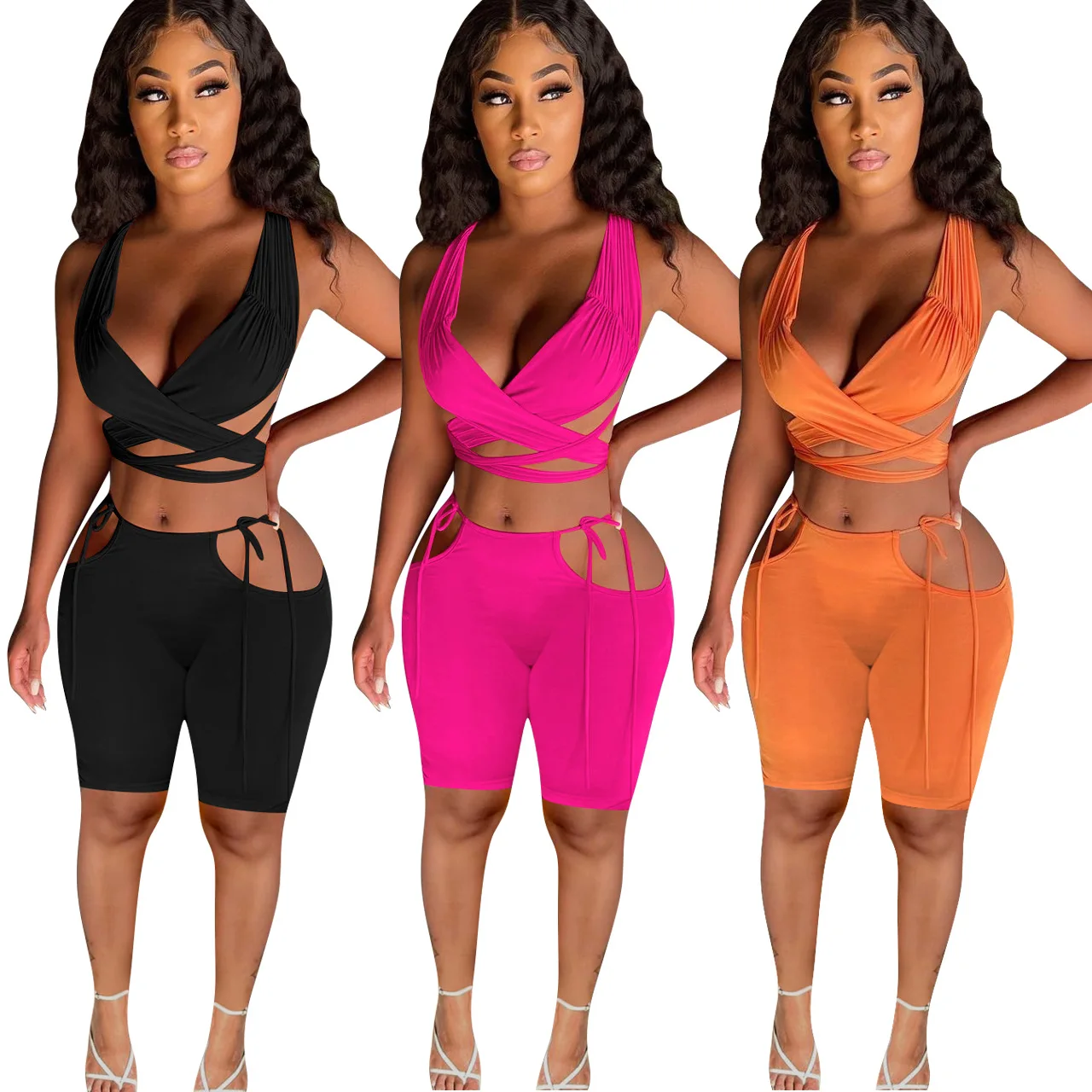 

FS4594A New Trendy Woman Clothing Fashion Two Piece Shorts Set