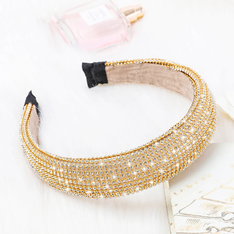 豪华巴洛克式全钻石发带派对海绵加垫发条水晶水钻头带女性发饰