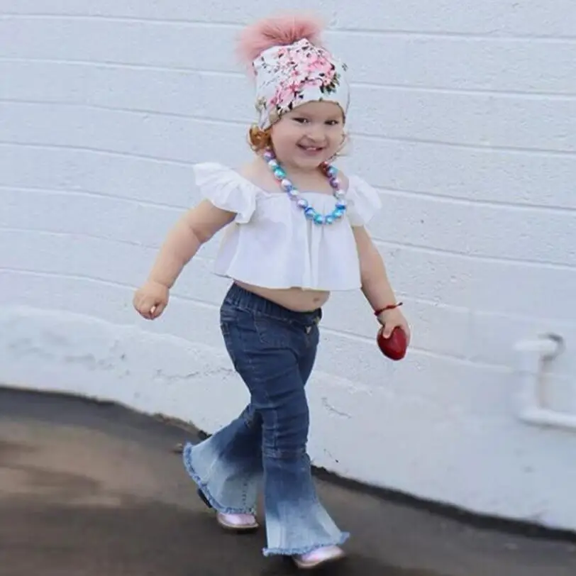 

new arrived fashion baby girl clothes cute baby bell-bottom jeans pants suits baby girl clothes summer
