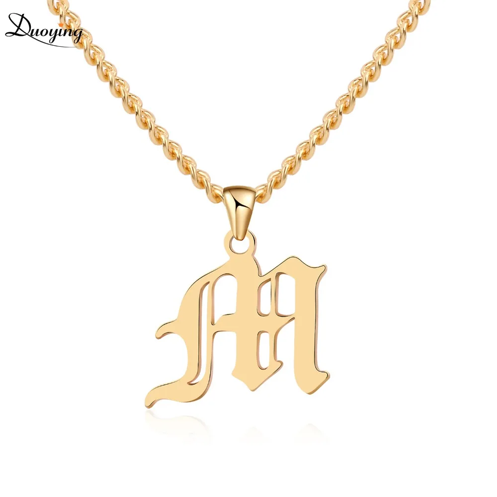 DY Custom Capital Initial A-Z Letter Beauty Vintage Font Personalized Pendant Old English Necklace for Women