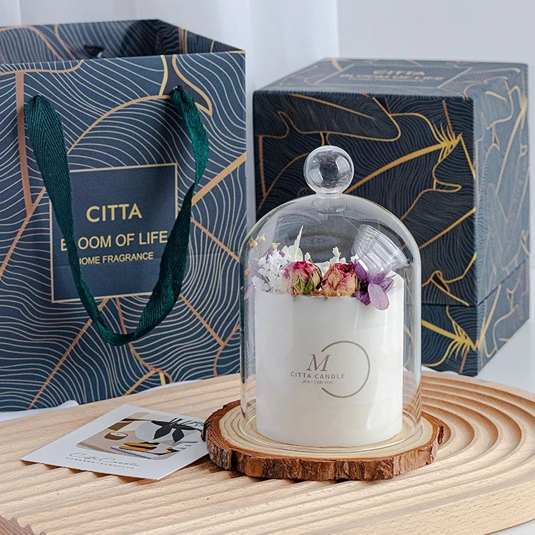 

Hot Selling Aromatherapy Vanilla Dried Flower Soy Wax Scented Candle With Glass Jar Tin Gift Box
