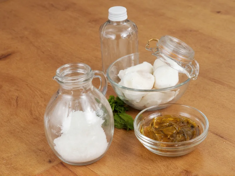 DIY mosquito repellent ingredients on wooden table