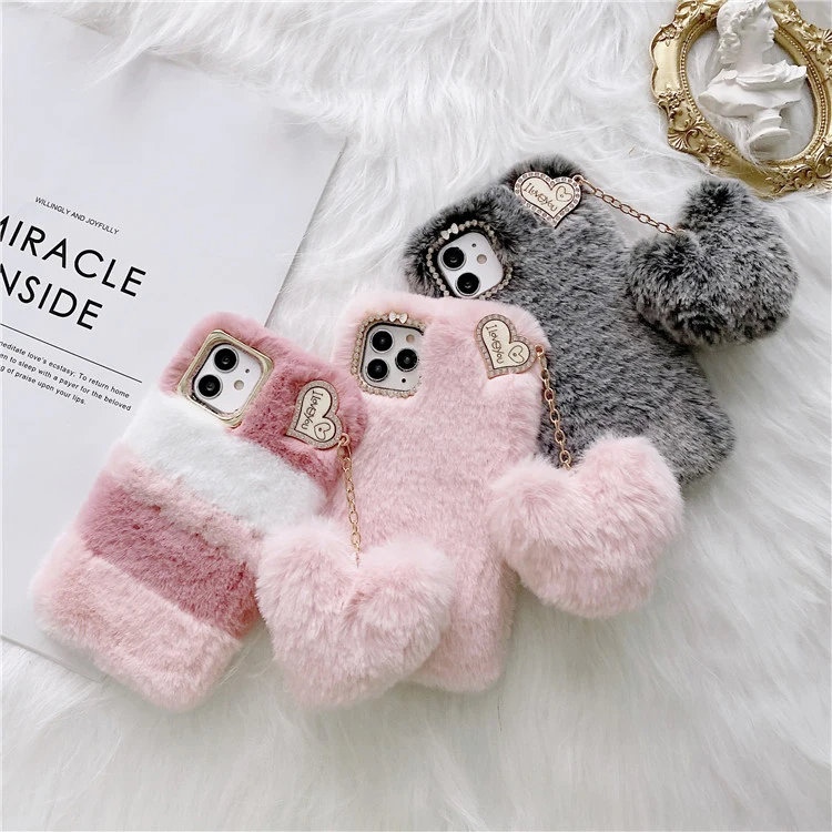 

Factory Direct Price Tpu With Plush Material Mobile Phone Cover Winter Fashion Phone Case For Lady