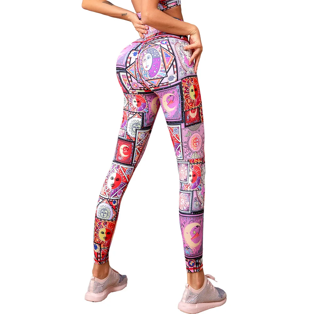 

S0127B Excellent price Quick-drying high-waisted high-elastic printed women's hip-lifting sports yoga pants, Print color