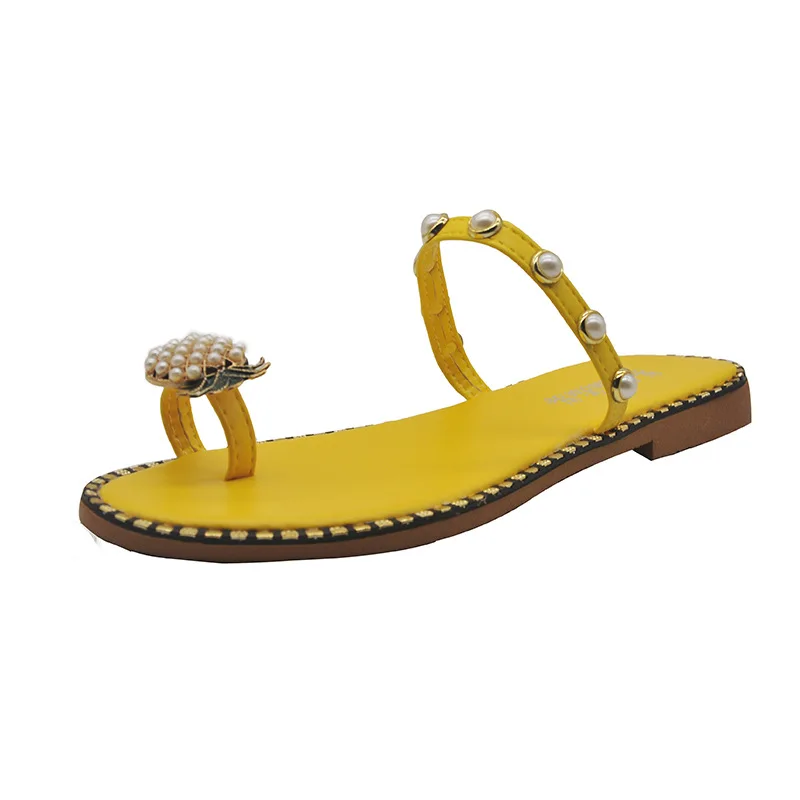 

2020 New Pineapple Flat Heel Beach Slippers For Women, Yellow, beige