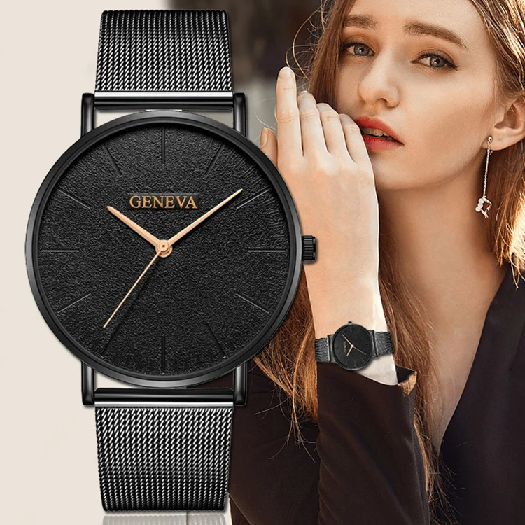 

Amazon Hot Sale Geneva Unisex Wristwatch Fashion Steel Mesh Quartz Women Watch