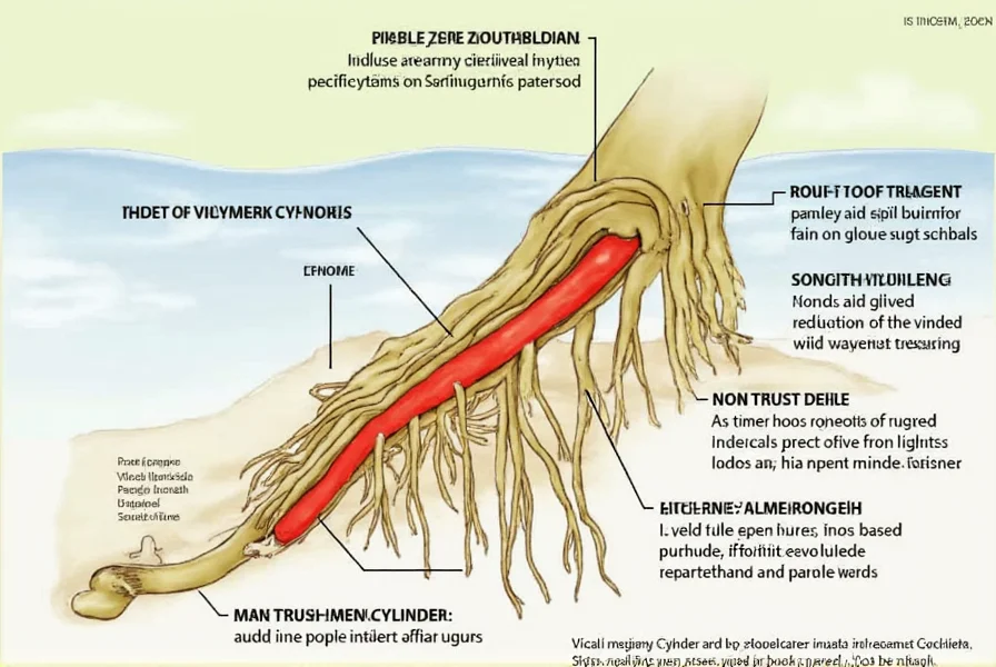 Cross-section diagram showing wild ginger root vascular cylinder structure with labeled xylem and phloem