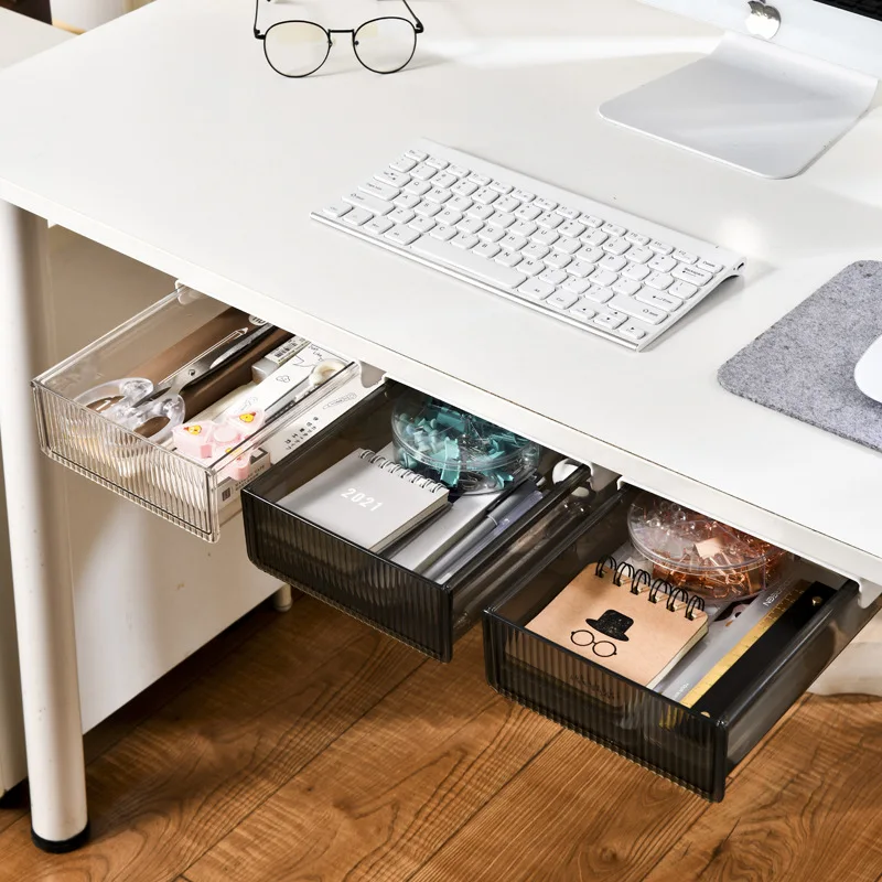 

Under desk drawer organizer office under table hidden drawer desk drawer organiser plastic stationery storage boxes, Yellow, orange, green, blue