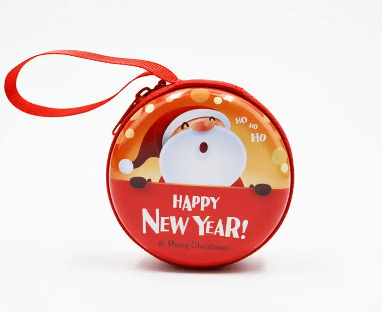 

Tinplate Custom Wallets Cute Christmas Round Zipper Coin Purse Women