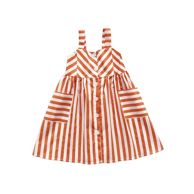 

New Striped Girls Dress 2021 Summer Dresses For Girls Sleeveless Sling Children kids cotton Dress, Picture shows