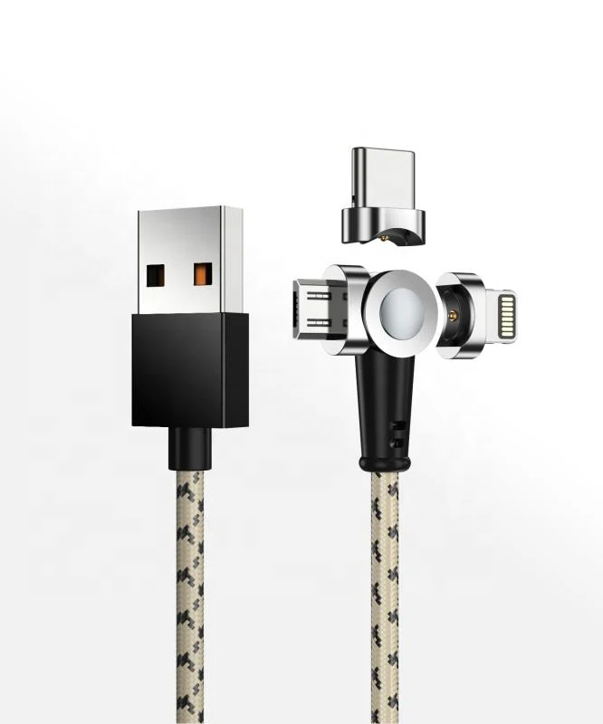 

180 Degree Free Rotation Multi-angle Charging Magnetic 3 in 1 USB Cable with Micro Type C 8pin Connector