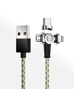 180 Degree Magnetic 3 1 USB Cable Micro Type C & 8 Pin