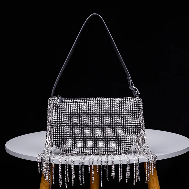 

2023 Fashion Rhinestone Dinner Bags Crossbody Bag for women Factory New Diamond Bowstring tassels Bags