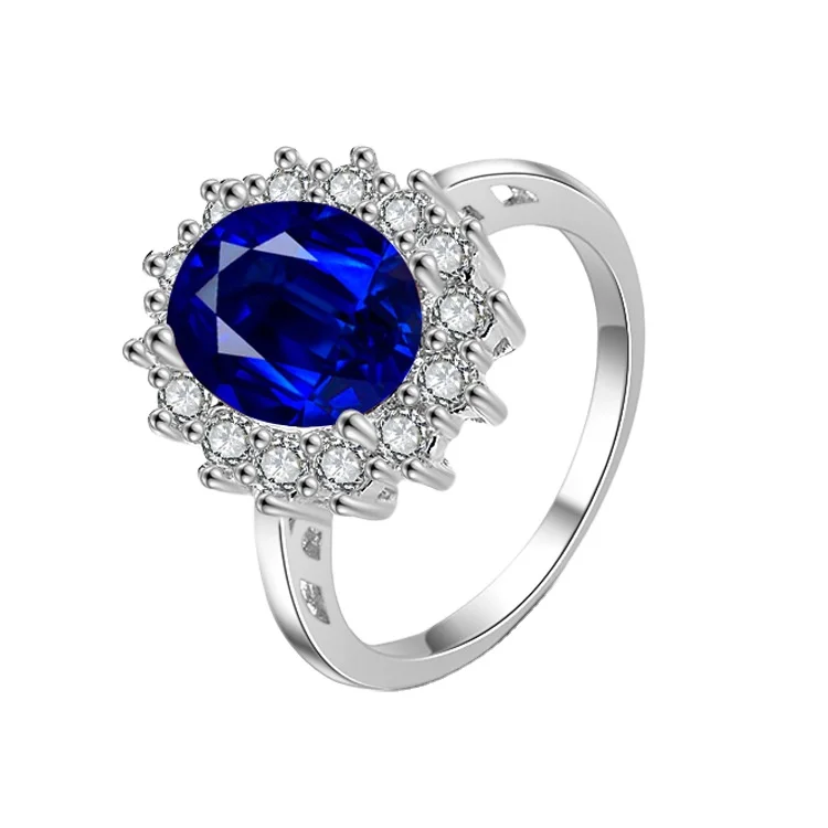 

New Custom Luxury Women's Engagement Anniversary Blue Sapphire 925 Sterling Silver Ring Wholesale