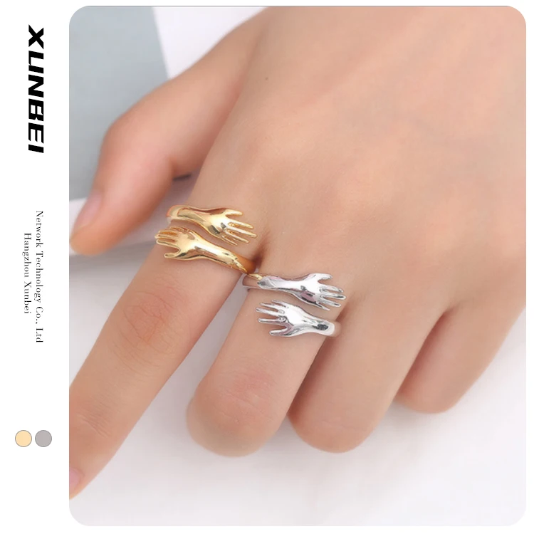 

2021 New gold fashion trendy cute unique sliver plated Vintage Geometric Jewelry Hug Adjustable hand Rings For Women