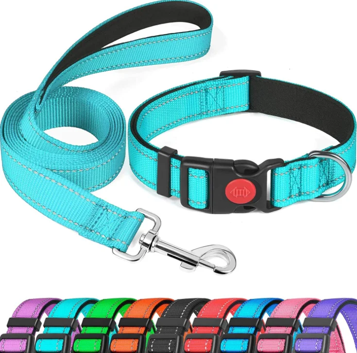 

Wholesale Pet Supplies Adjustable Strap Soft Neoprene Padded Reflective Nylon Webbing Dog Collar Leash Set, Photo