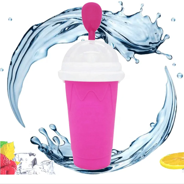 

Travel Portable Double Layer Summer Cooler Smoothie Silicon Cup Pinch into Ice Silicone Cup Frozen Magic Slushy Ice Maker Cup, Blue, pink, green, yellow