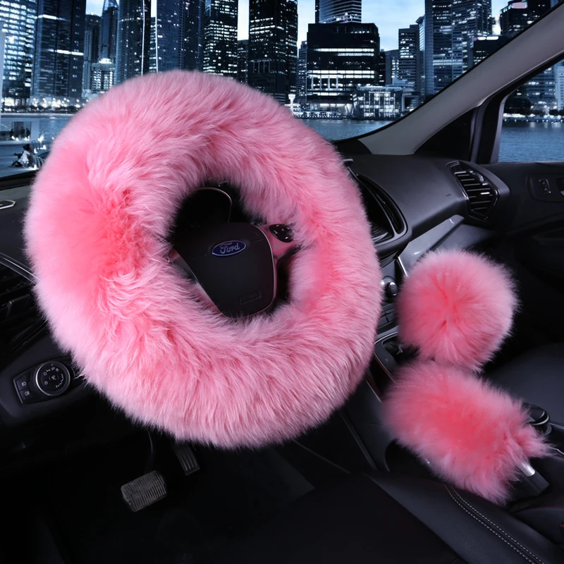 

GUTSBOX Cover & Gear Shift Cover Universal 15 inch Winter Warm Faux Wool Steering Wheel Cover Red