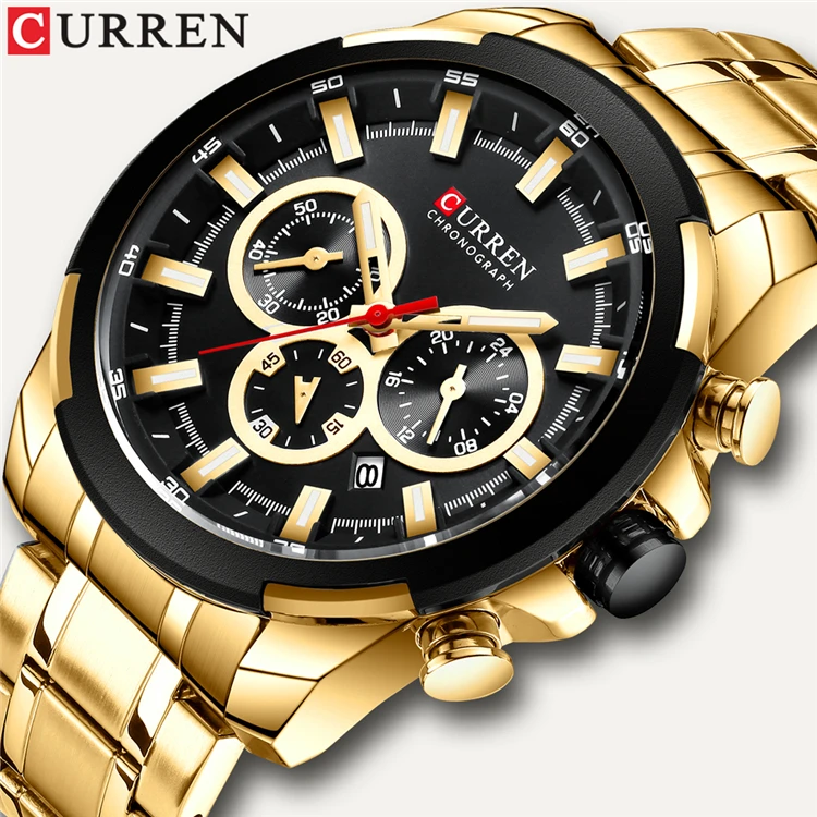 

CURREN 8361 Fashion Casual Stainless Steel Watches Men's Quartz Wristwatch Chronograph Sports Watch Luminous pointers Clock Male