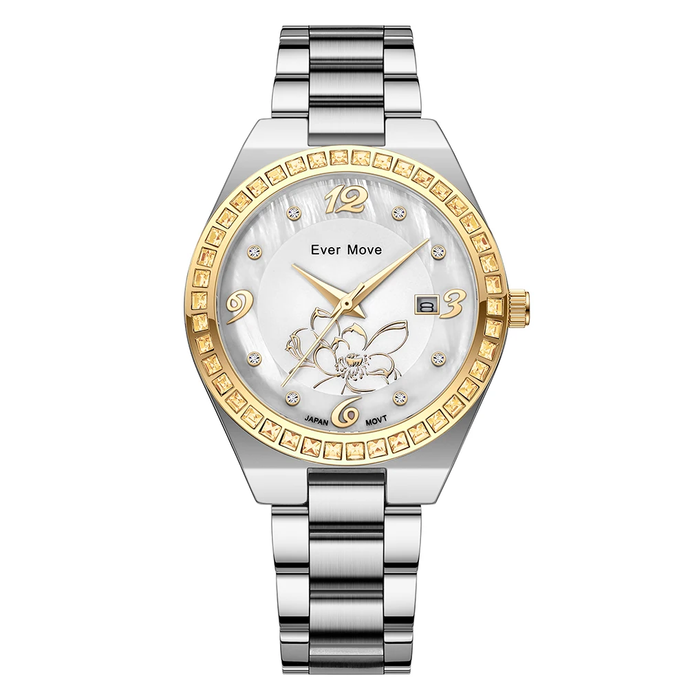 

2022 EverMove Flower Dial 316L Stainless Steel Japan Movt Women Unique Luxury&Dress diamond Girl Watch