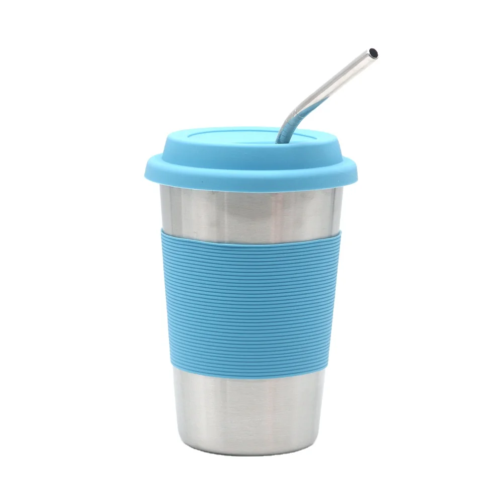 

Single Wall Stainless Steel Pint CupTravel Stackable Drinking Cup With Silicone Lid