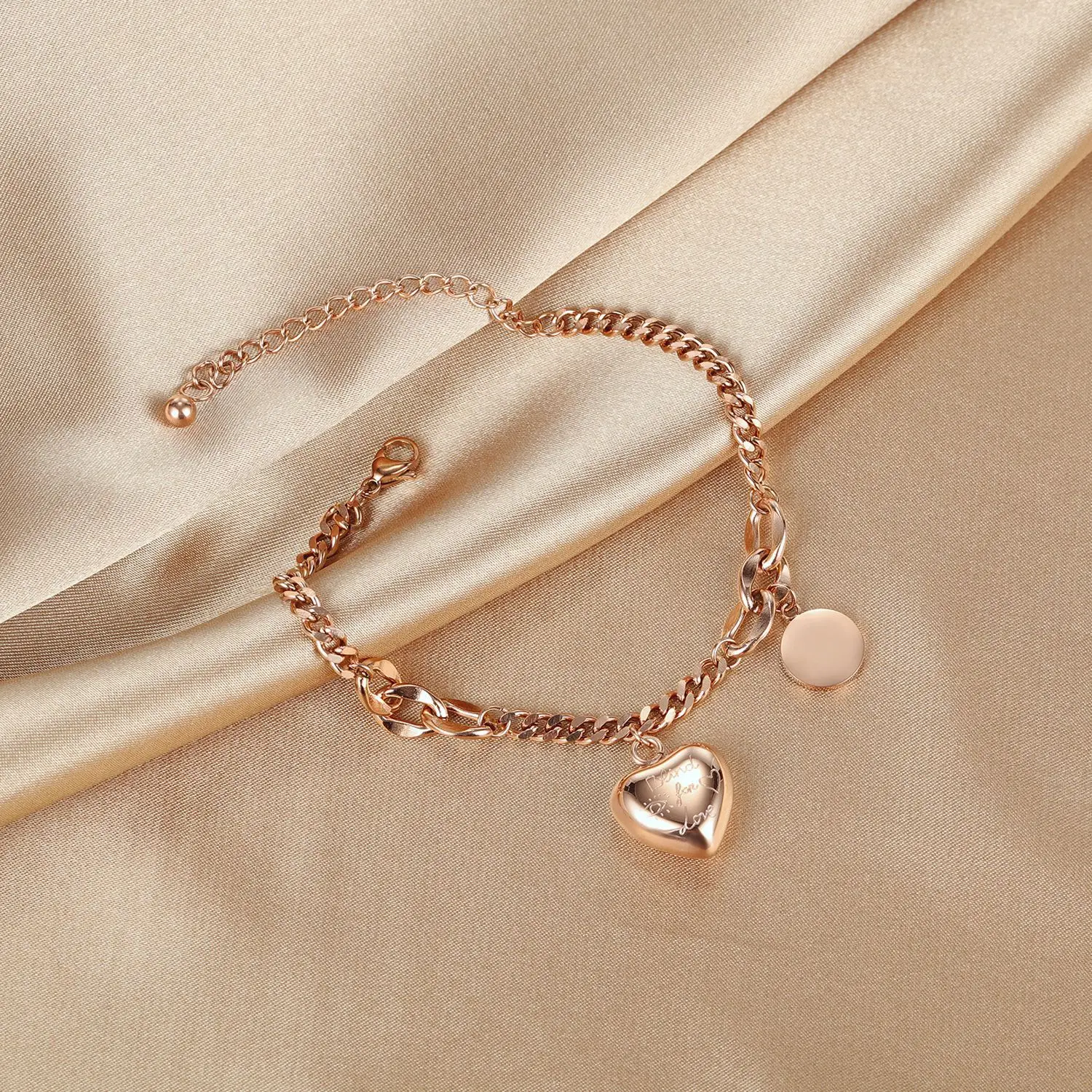 

2021 Sailing Jewelry Women Titanium Steel Rose Heart Bracelet Stainless Steel Heart Pendant Bracelet