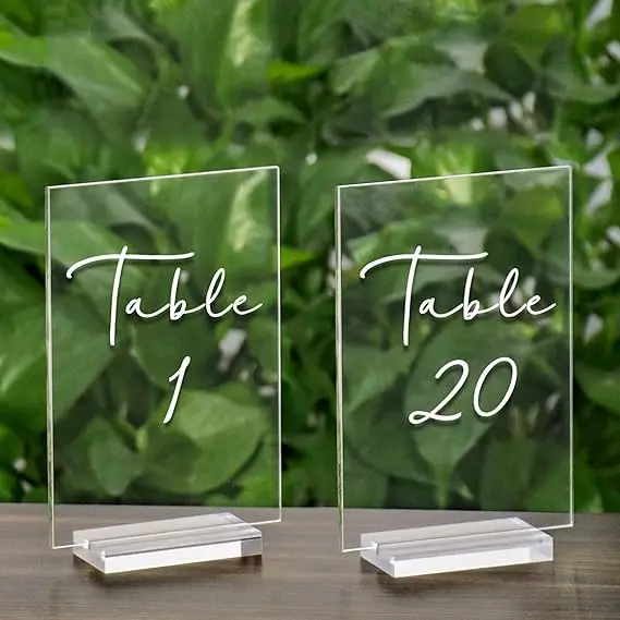 

Acrylic Table Numbers with Stands for Wedding Reception and Events - Personalized Banquet Table Number Holders for Table