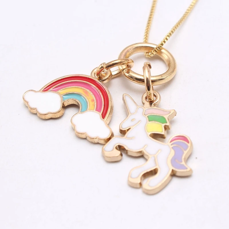 

HongTong Fashion Design Animal Pink Rainbow Conch Long Chain Key Crown Pendant Horse Necklace, Picture