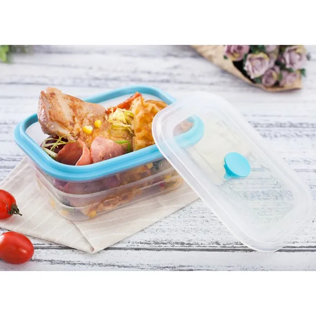 900ML100% Food Grade Silicone Microwavable Lunchbox Rectangle Foldable transparent Bowl Collapsible Food storage Bento Box