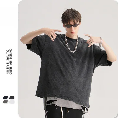 

Mens T Shirt Street Wear Men Fashion Loose Vintage Men's Short Sleeve T-shirt