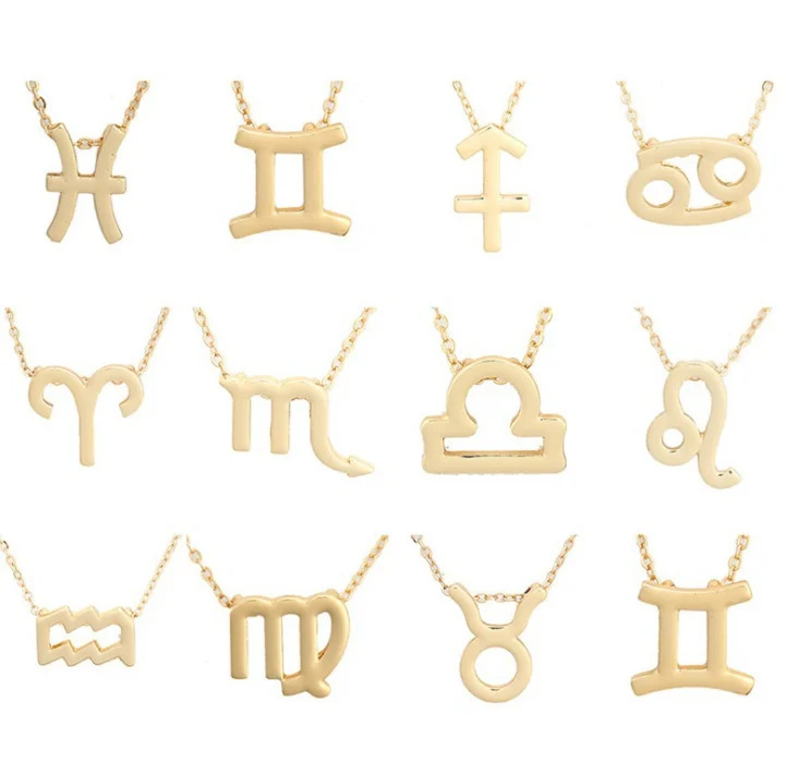 

Twelve Constellation Necklace Vintage 12 Zodiac Necklaces Gold Plated With Card Zodiac Sign Pendant Short Clavicle Chain Women