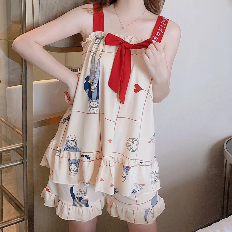 

Summer thin ladies pajamas vest shorts suit milk silk cartoon cute sling home service