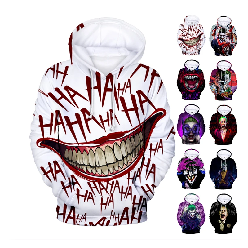 

3D Print Sweatshirt Men's Hoodies Women Hip Hop Funny Streetwear Hoodies Sweatshirt For Couples Clothes Haha Joker Hoodie, Customized color
